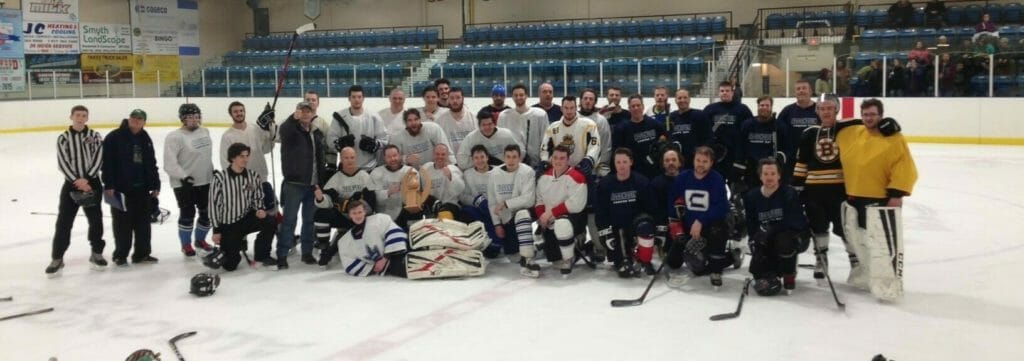 Players in the annual Students’ Association’s student/staff/alumni hockey game