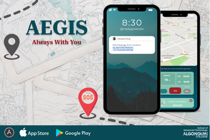 Aegis, a safety mobile app, provides location tracking, along with a smart SOS signal to your trusted contacts with time and distance estimations.