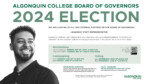 Poster with a photo of a smiling man wearing a dark shirt with dark curly hair. Text containing details about the internal election of an Academic Staff Representative to the Board of Governors