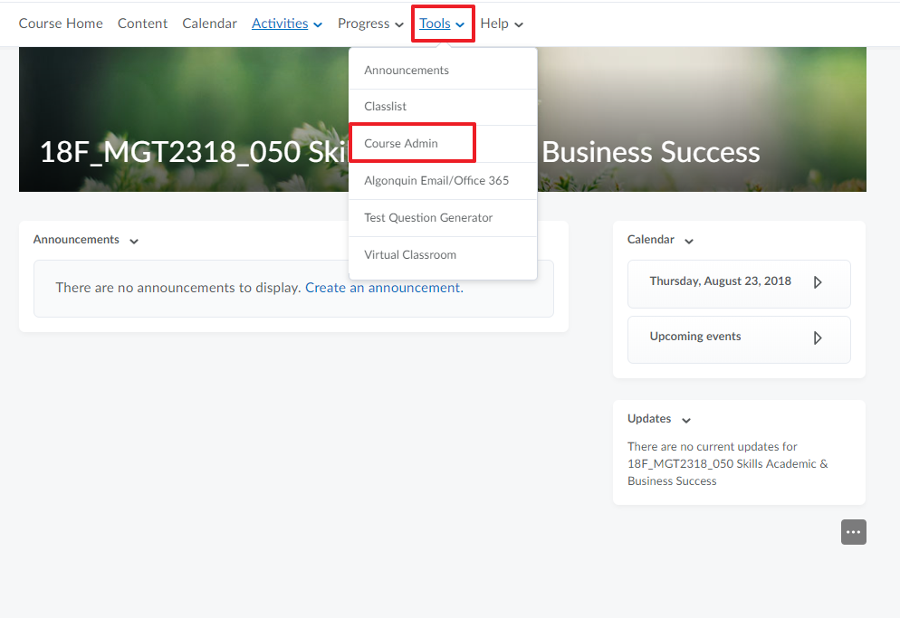 Screenshot of Tools menu