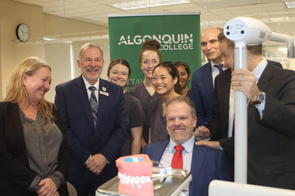 Federal Ministers Mark Holland, Seamus O'Regan, Terry Beech, and Jean-Yves Duclos pose for photo op in Algonquin College's dental lab as part of the Government of Canada’s historic announcement of the new Canadian Dental Care Plan.