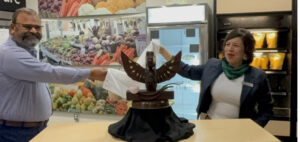 Harsh Singh and Anita Tenasco unveil chocolate sculpture