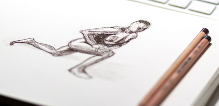 Piece of paper showing a rough sketch of a person stretching