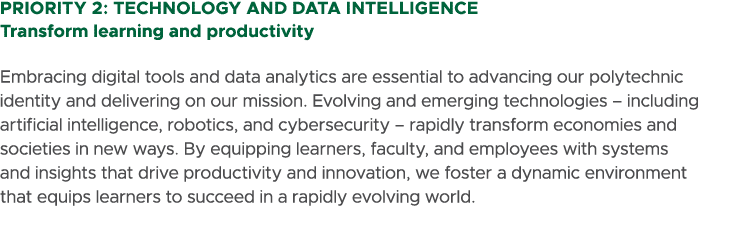 Priority 2: Technology and Data Intelligence Transform learning and productivity Embracing digital tools and data ana...