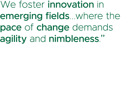 We foster innovation in emerging fields...where the pace of change demands agility and nimbleness.” 