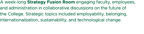 A week long Strategy Fusion Room engaging faculty, employees, and administration in collaborative discussions on the ...