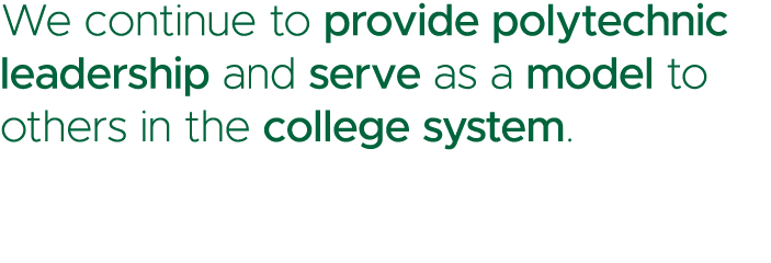 We continue to provide polytechnic leadership and serve as a model to others in the college system.