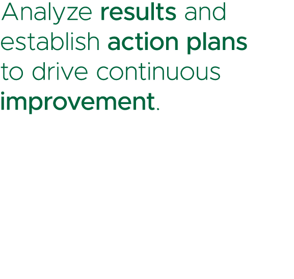 Analyze results and establish action plans to drive continuous improvement. 