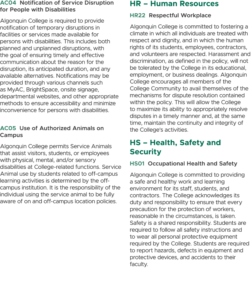 AC04 Notification of Service Disruption for People with Disabilities Algonquin College is required to provide notific...