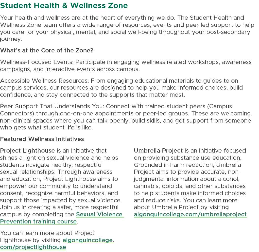 Student Health & Wellness Zone Your health and wellness are at the heart of everything we do. The Student Health and ...