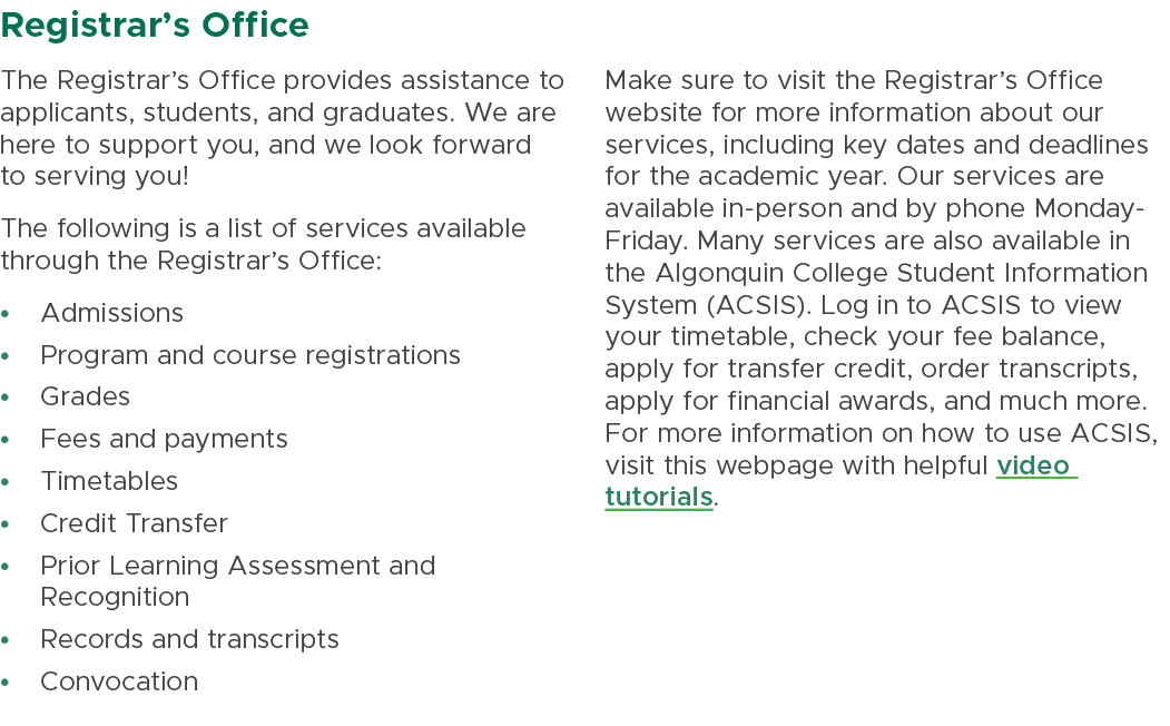 Registrar’s Office The Registrar’s Office provides assistance to applicants, students, and graduates. We are here to ...
