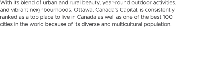 With its blend of urban and rural beauty, year round outdoor activities, and vibrant neighbourhoods, Ottawa, Canada’s...