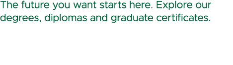 The future you want starts here. Explore our degrees, diplomas and graduate certificates.