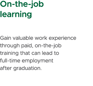 On the job learning Gain valuable work experience through paid, on the job training that can lead to full time employ...