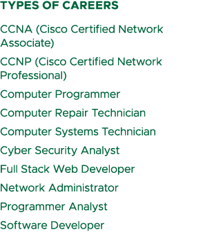 types of careers CCNA (Cisco Certified Network Associate) CCNP (Cisco Certified Network Professional) Computer Progra...