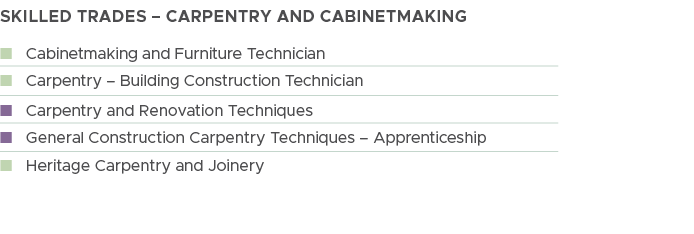 Skilled Trades – Carpentry and Cabinetmaking, n Cabinetmaking and Furniture Technician, n Carpentry – Building Constr...