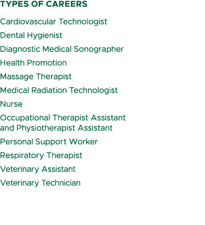 types of careers Cardiovascular Technologist Dental Hygienist Diagnostic Medical Sonographer Health Promotion Massage...