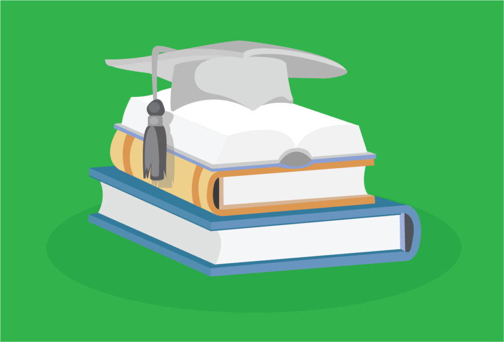 books and graduation cap graphic