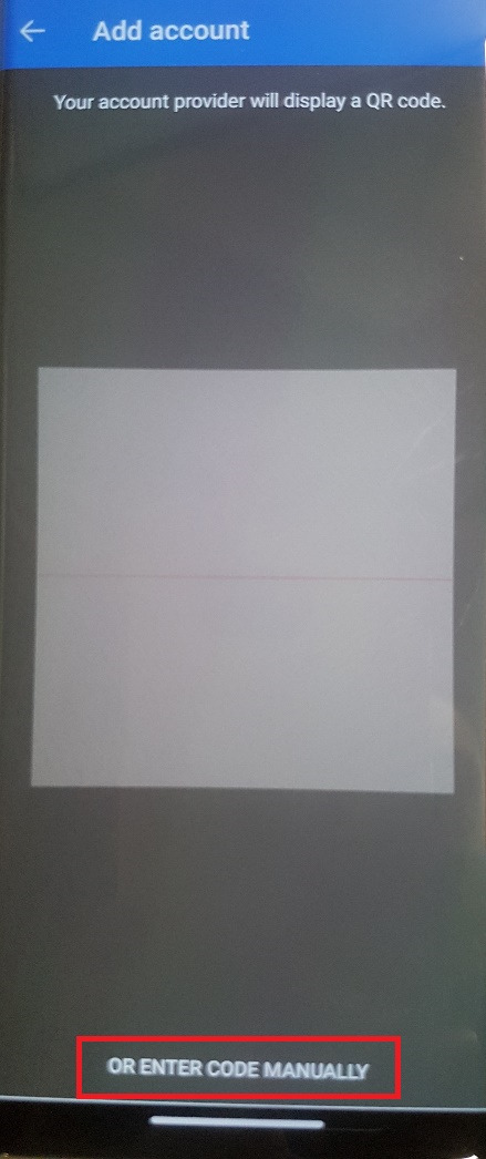 image showing where to select enter the code manually