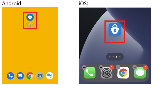 images of the authenticator app on android and iOs devices