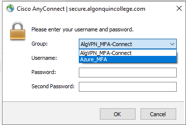 screen showing group options on the cisco connection screen