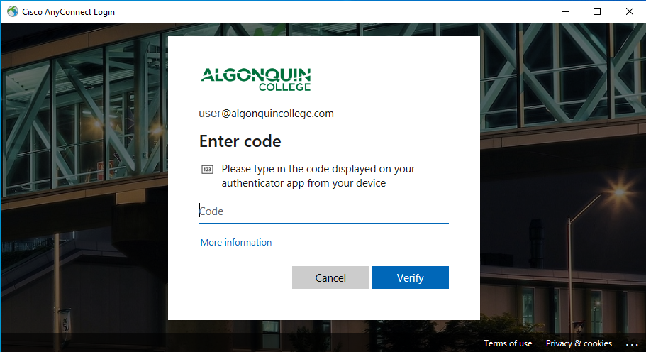 image showing the code entry screen