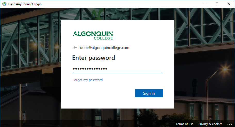 image showing the password screen