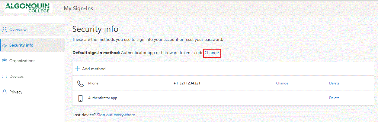 image showing the option to change the default method