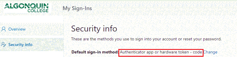 image showing the authenticator as the default sign-in method