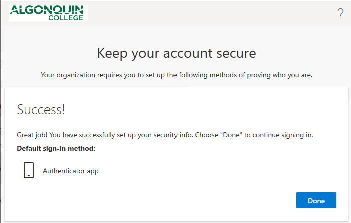 image showing completion of set up