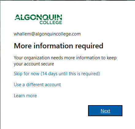screen where user is required to input more information