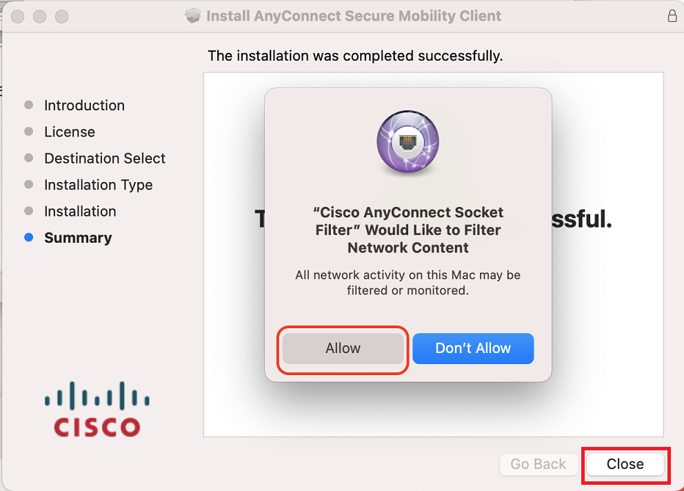 final screen of the Cisco installation