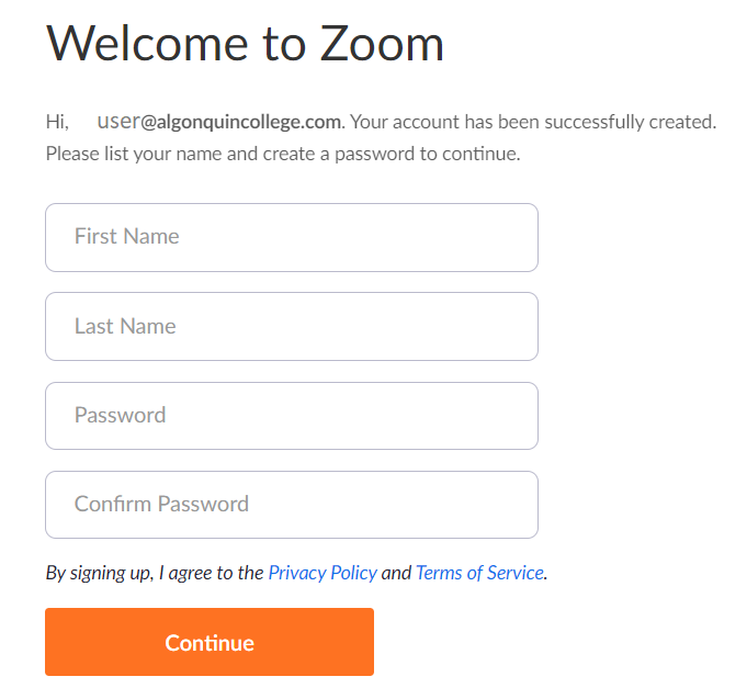 Zoom account creation