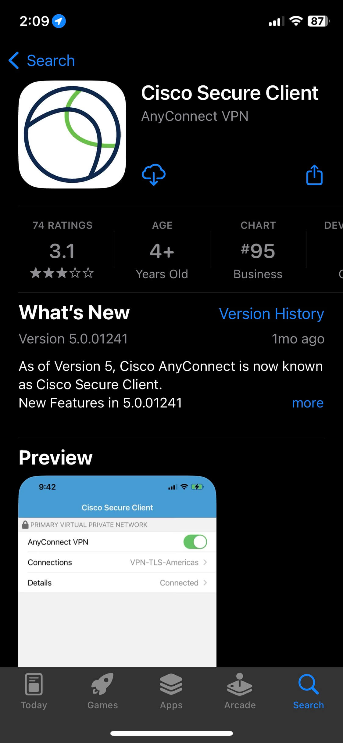 Image of Cisco Secure Client in app store