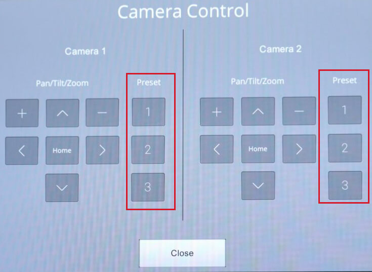 Camera Control preset buttons