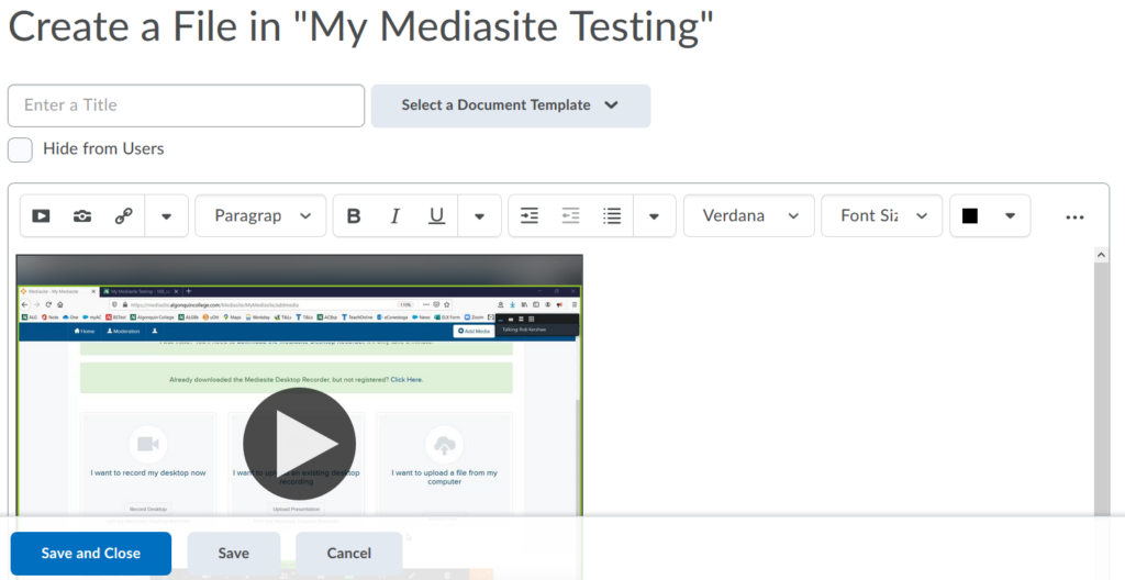 Shows the create file screen