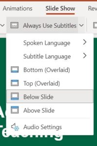 powerpoint subtitles menu