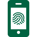 Mobile phone icon with thumbprint on the screen