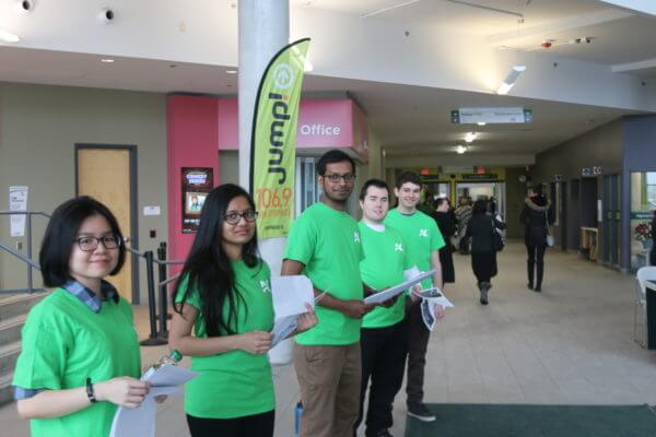 Student Volunteers greeted guests at the door of E building, for Algonquin College's Winter Open House.