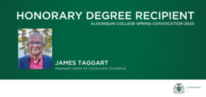 headshot of convocation honoree James Taggart on a dark green background