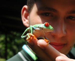 student with frog