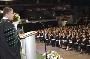 Nursing students look on as President MacDonald gives speech