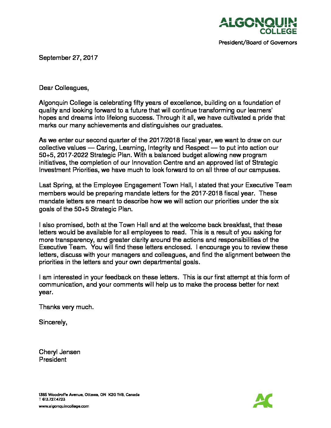 mandate cover letter 2017 office of the president college cover letters
