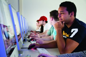 Row of students on computers