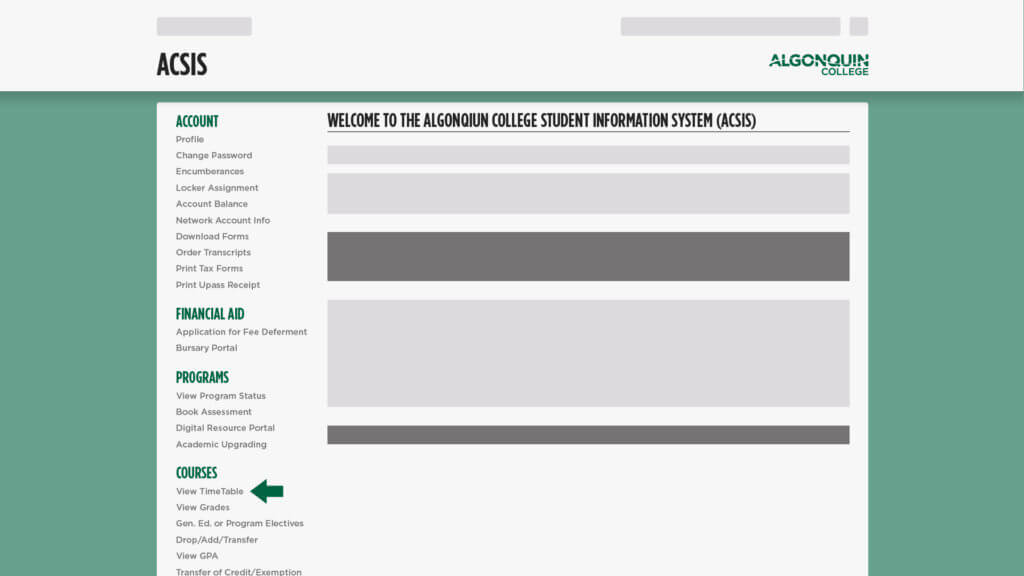 View Timetable on ACSIS