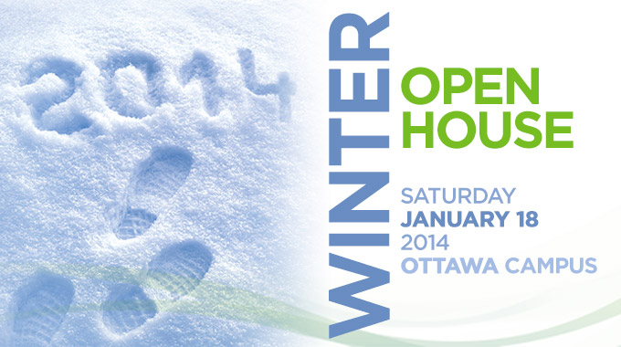 Image with text inviting people to the Algonquin College Winter Open House - January 18th