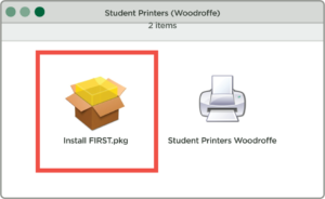 student printers install FIRST.pkg dialog