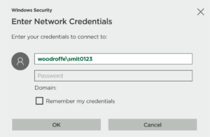 Enter network credentials dialog box.