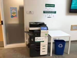 Image of a Konica Minolta colour printer on the first floor of the Perth campus in the hallway outside of the Library and room 120.