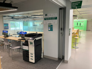 Image of one Konica Minolta colour printer in the basement of C building located in the International Education Centre room C021.